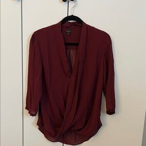 Aritzia Burgundy silk Draped Blouse